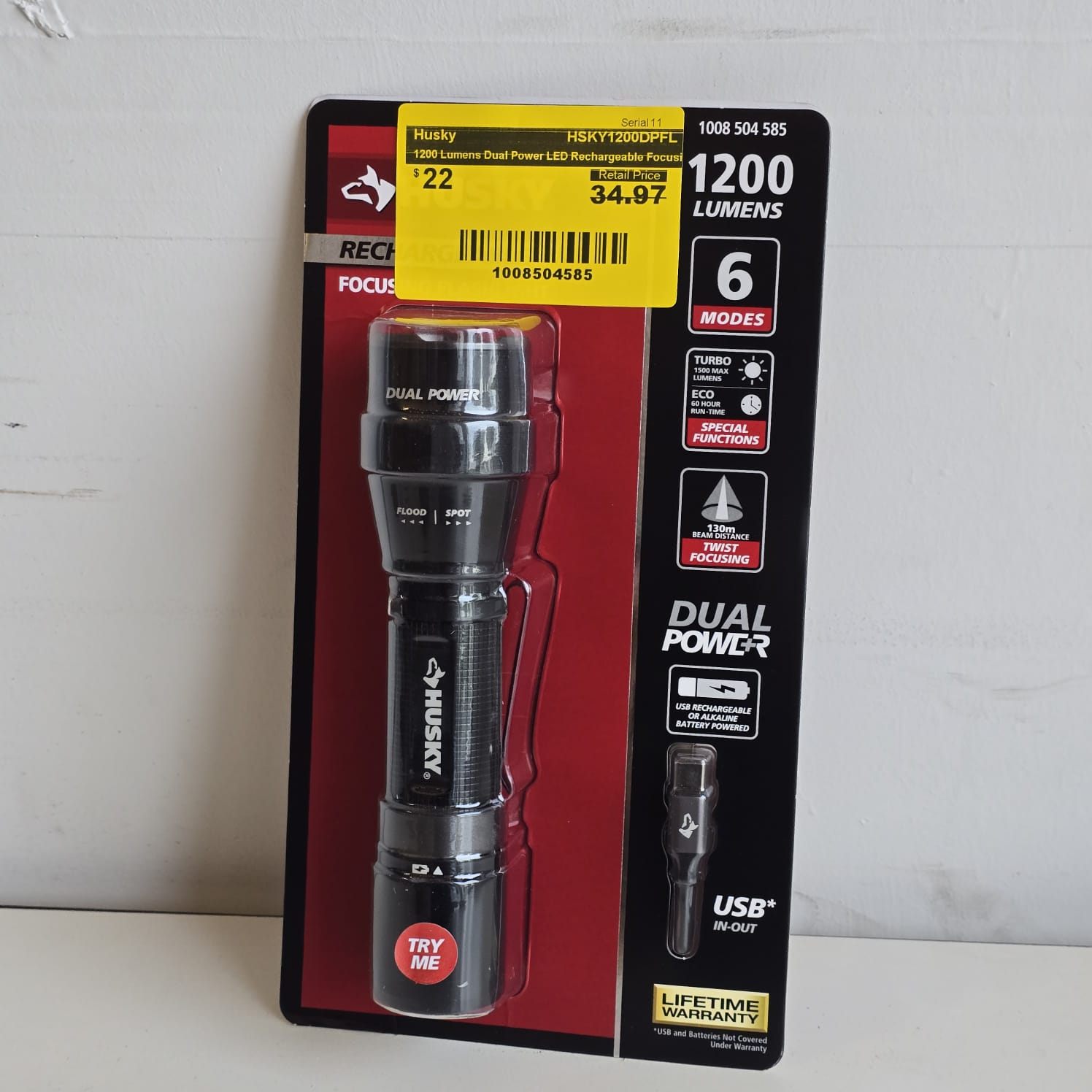 1200 Lumens Dual Power LED Rechargeable Focusing Flashlight with Rechargeable Battery and USB-C Cable Included (HSKY1200DPFL) 1200 Lumens Dual Power LED Rechargeable Focusing Flashlight with Rechargeable Battery and USB-C Cable Included (HSKY1200DPFL)